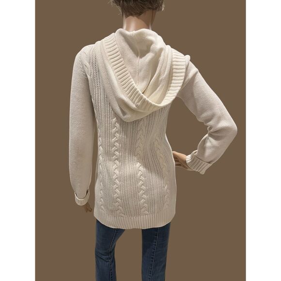 KIRRA Cream Color Button Up Hooded Cable Knit Sweater Sz L - Picture 4 of 6